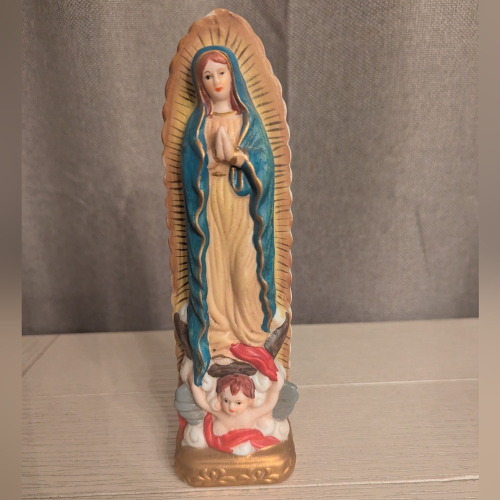 Virgin Mary Figurine Statue in Blue and Gold - Religious Home Decor